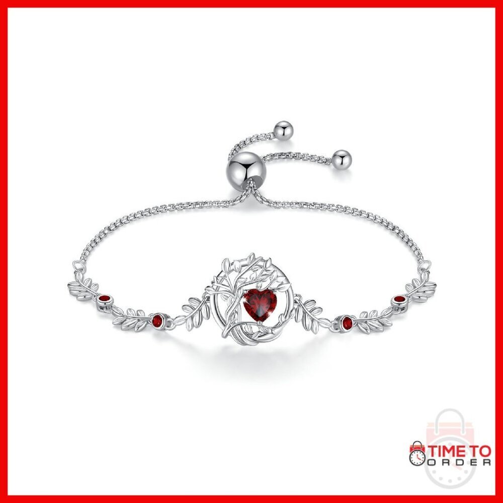 Sterling Silver Tree of Life Birthstone Charm Bracelet Adjustable